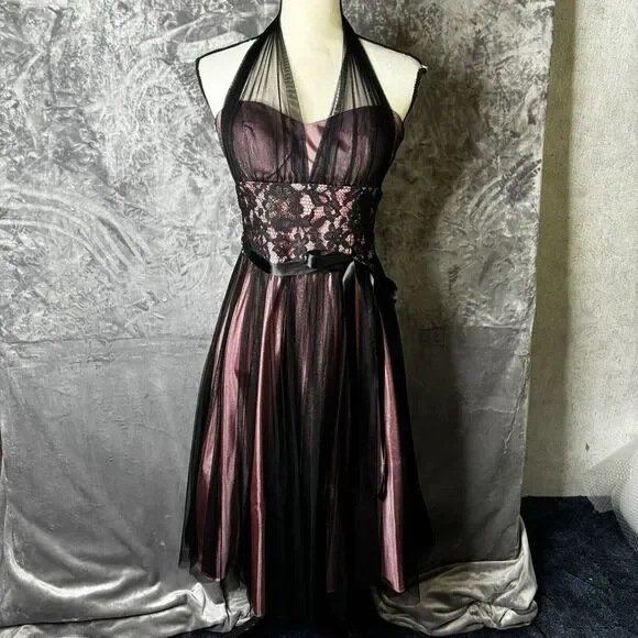 Betsy & Adam Dress Size 4 Purple Black Mesh Fairy Halter‎ Y2K Whimsigoth Event - Picture 2 of 16